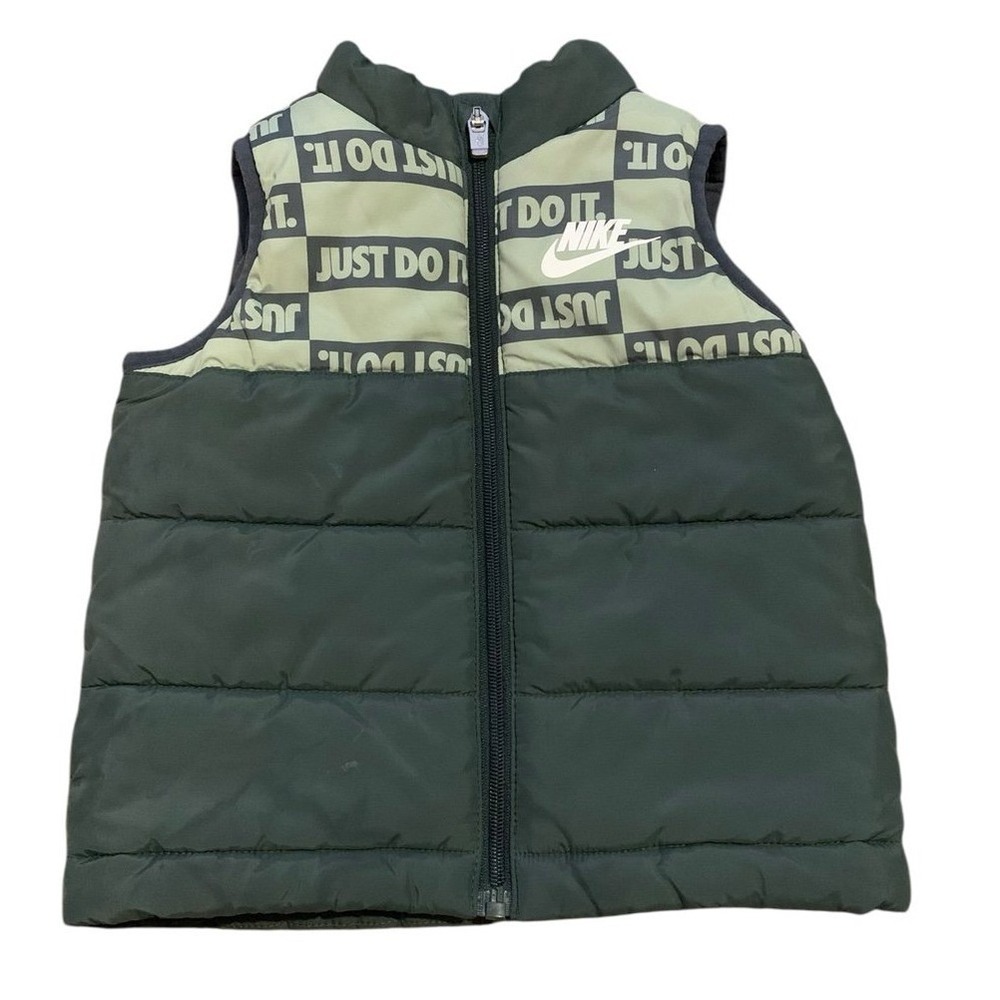 Nike Puffer Vest Kids Size 2T Green Just Do It Quilted Sleeveless Zip Layering